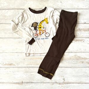 Boys 5T Carters Pjs Set Kids Pajamas Monkey & Giraffe Print Brown White Size 5